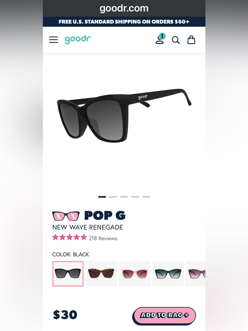 goodr Pop G New Wave Renegade Sunglasses - Black NIB